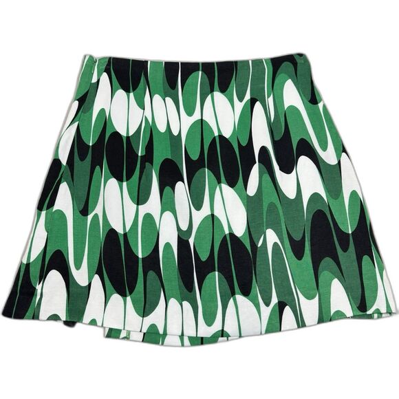 ZARA Abstract Print Mini Skirt Size Small Side Zip Mod Retro White Black Green - Picture 2 of 8